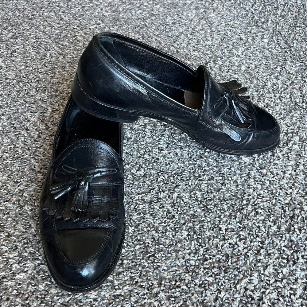 Florsheim Black Leather Tassel Loafers, Mens 11 Eclectic Grandpa Dadcore Formal - Picture 2 of 8